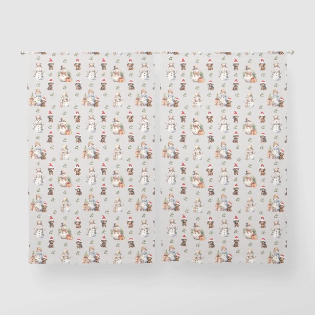 Dachshund Puppies: Santa Hats, Holly, and Snowmen Sheer Curtains (Pair)