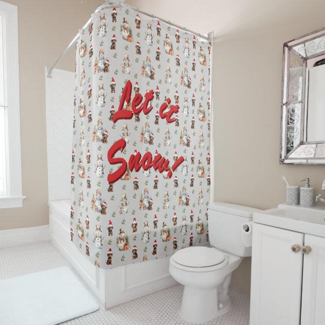 Dachshund Puppies: Santa Hats, Holly, and Snowmen Shower Curtain (In Situ)