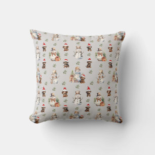 Dachshund Puppies: Santa Hats, Holly, and Snowmen Throw Pillow