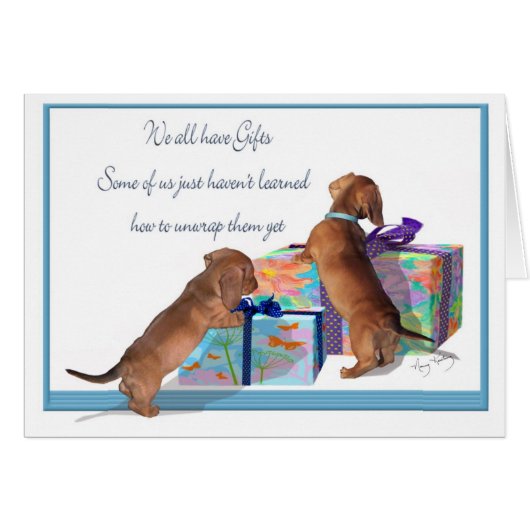 Dachshund Puppies with an important message Cards (Front Horizontal)