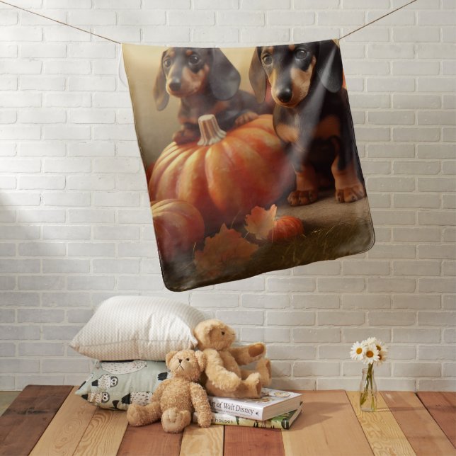 Dachshund Puppy Autumn Delight Pumpkin Baby Blanket (In Situ)