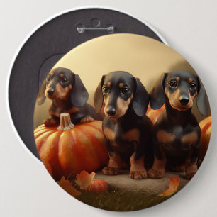 Dachshund Puppy Autumn Delight Pumpkin Button