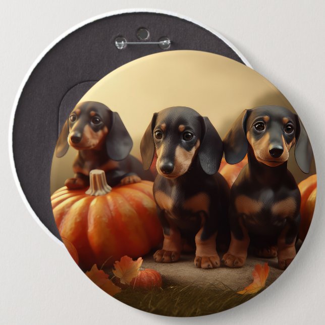 Dachshund Puppy Autumn Delight Pumpkin Button (Front & Back)