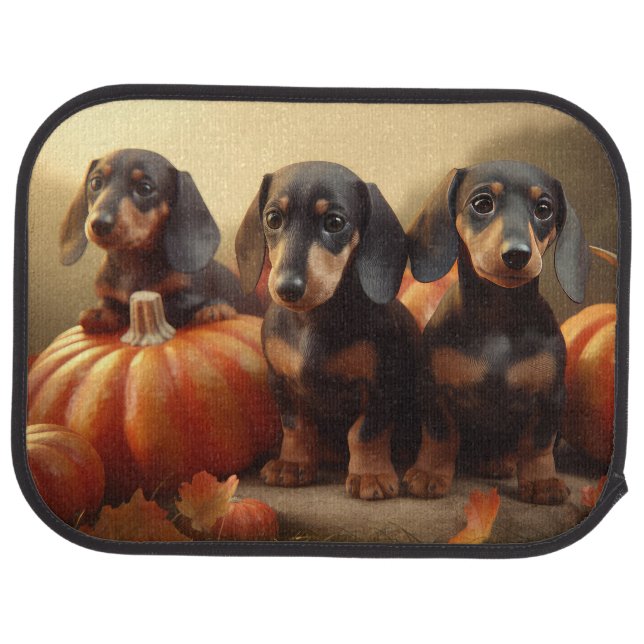 Dachshund Puppy Autumn Delight Pumpkin Car Floor Mat (Rear)