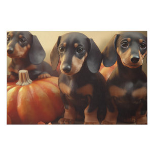 Dachshund Puppy Autumn Delight Pumpkin Faux Canvas Print