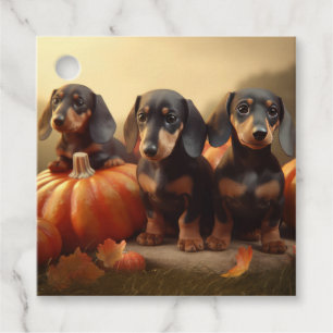 Dachshund Puppy Autumn Delight Pumpkin Favor Tags