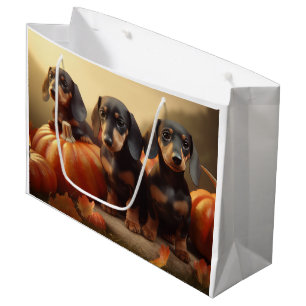 Dachshund Puppy Autumn Delight Pumpkin Large Gift Bag