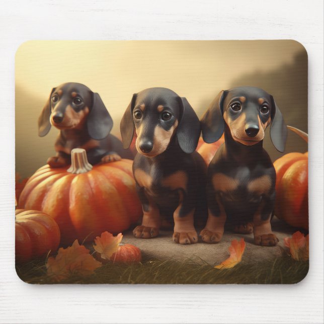 Dachshund Puppy Autumn Delight Pumpkin Mouse Pad (Front)