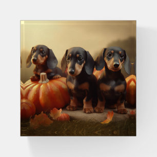 Dachshund Puppy Autumn Delight Pumpkin Paperweight