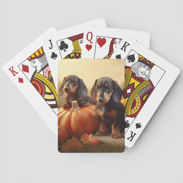 Dachshund Puppy Autumn Delight Pumpkin Poker Cards (Back)