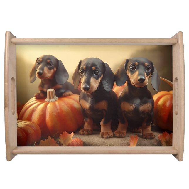 Dachshund Puppy Autumn Delight Pumpkin Serving Tray (Front)