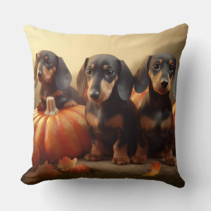 Dachshund Puppy Autumn Delight Pumpkin Throw Pillow
