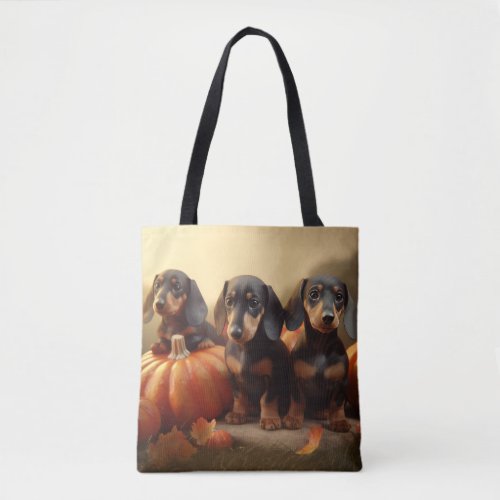 Dachshund Puppy Autumn Delight Pumpkin Tote Bag