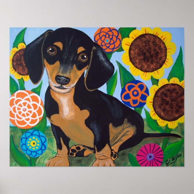 Dachshund Puppy Black and Tan Print (Front)