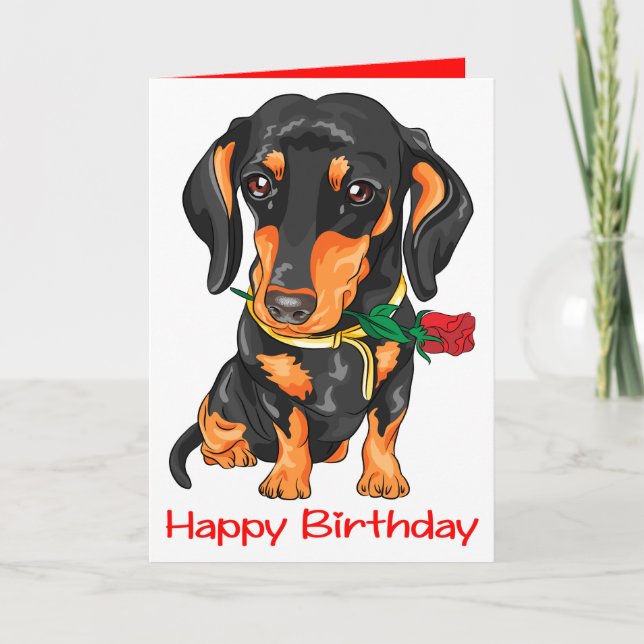 Dachshund Puppy Cartoon Cute Dog Birthday Card (Front)