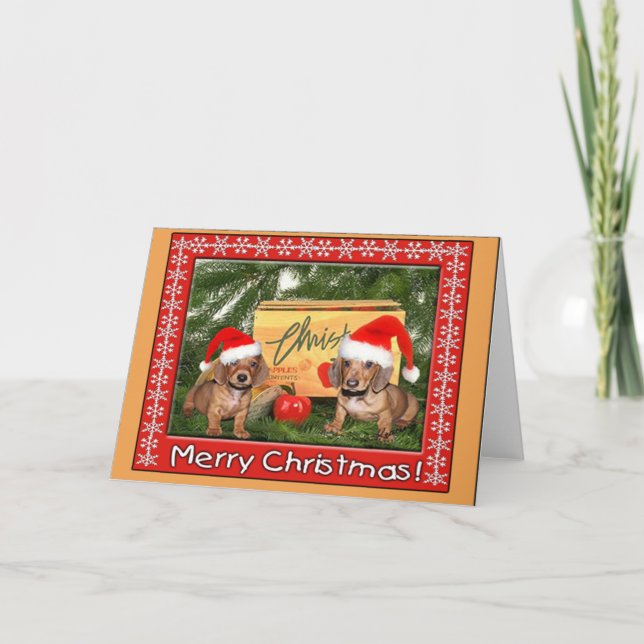 Dachshund Puppy Christmas Holiday Card (Front)