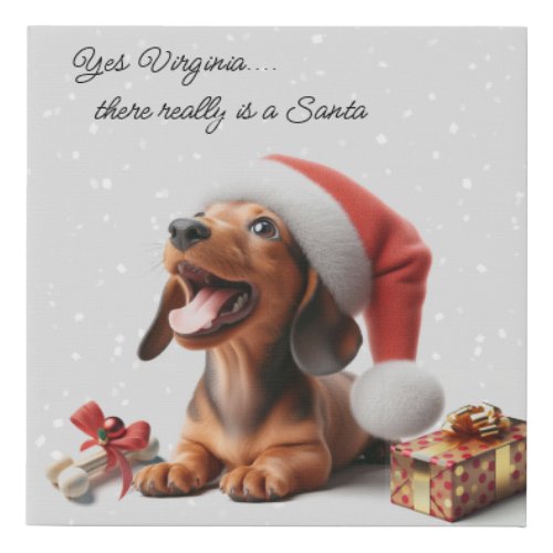Dachshund Puppy Christmas Surprise Faux Canvas Print