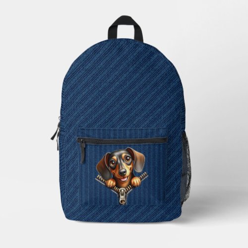 Dachshund  Puppy Denim Cloth Printed Backpack