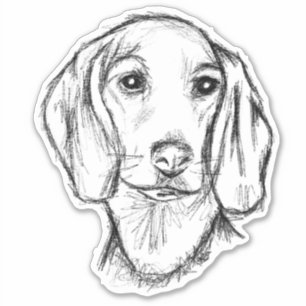 dachshund puppy dog black white simple sketch stic sticker