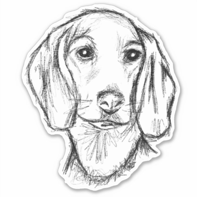 dachshund puppy dog black white simple sketch stic sticker (Front)