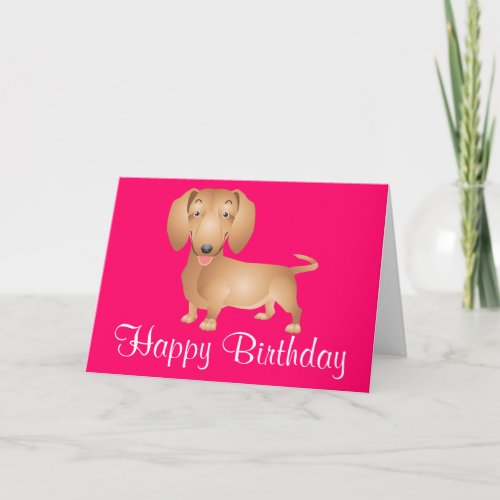 Dachshund Puppy Dog Happy Birthday Pink Card
