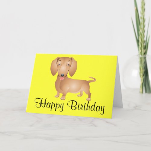Dachshund  Puppy Dog Happy Birthday Yellow  Card