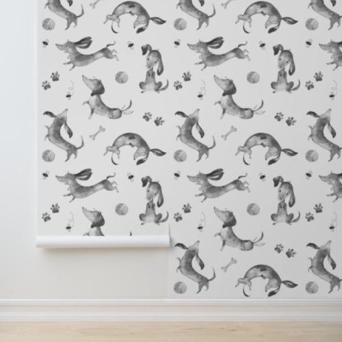 Dachshund Puppy Dog Paw Prints Bee Black White  Wallpaper
