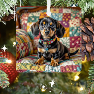Dachshund Puppy Dog Personalized Christmas Metal Ornament