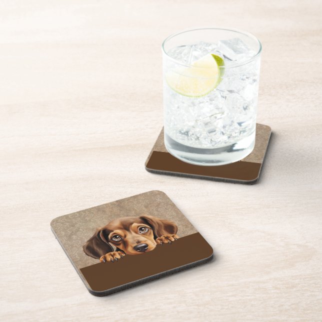 Dachshund Puppy Dog Pet  Beverage Coaster (Right Side)