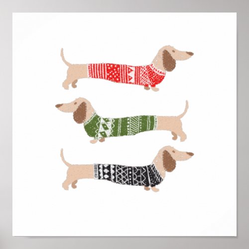 Dachshund Puppy Dogs Christmas Sweater Holiday Fun Poster