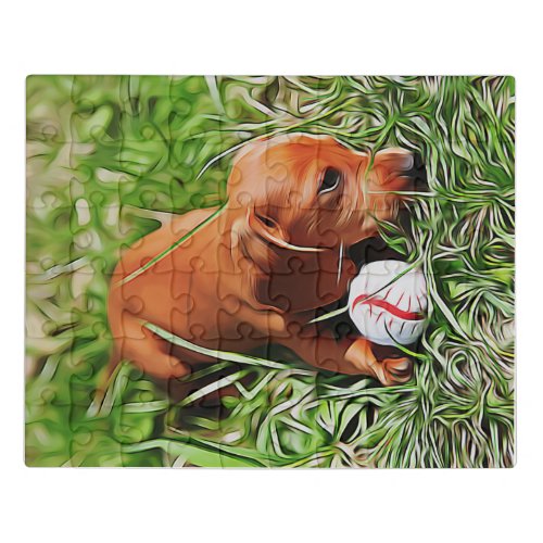Dachshund Puppy Laying In Grass With Ball Xmas Pos Jigsaw Puzzle