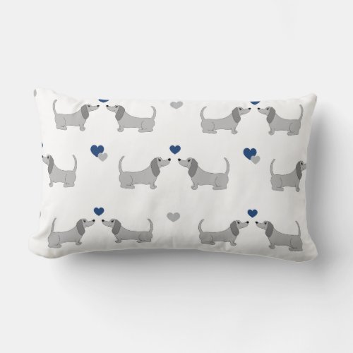 Dachshund Puppy Navy Blue Gray Hearts Lumbar Pillow