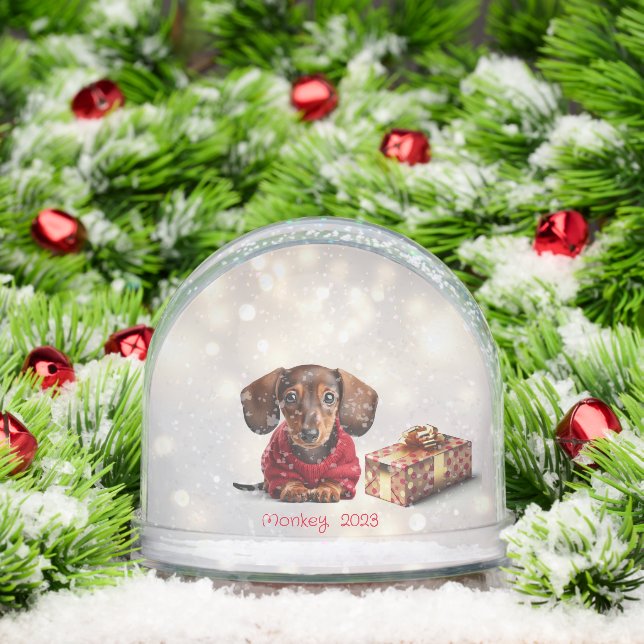 Dachshund Puppy Personalized Snow Globe (Christmas)