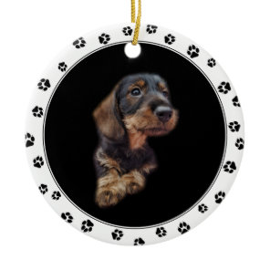 Dachshund Puppy Photo Keychain Ceramic Ornament