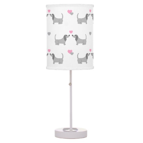 Dachshund Puppy Pink Gray Hearts Table Lamp