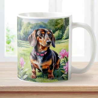 Dachshund Puppy Sausage Dog Cute Doxie Watercolor Mug