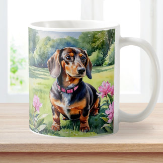 Dachshund Puppy Sausage Dog Cute Doxie Watercolor Coffee Mug