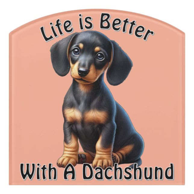 Dachshund Puppy Sitting and Looking with Innocent  Door Sign (Contour Front)