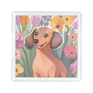Dachshund Puppy Watercolor Dog Pet Acrylic Tray