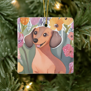 Dachshund Puppy Watercolor Dog Pet Ceramic Ornament