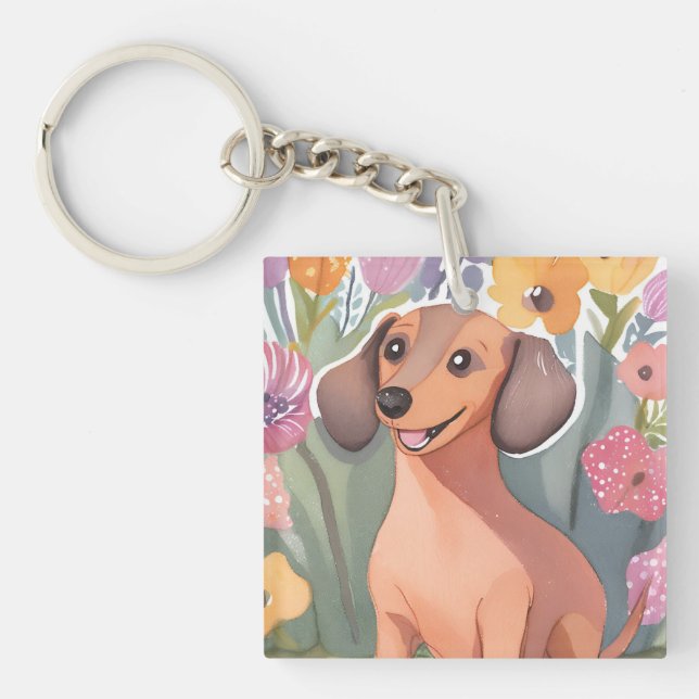 Dachshund Puppy | Watercolor Dog Pet Keychain (Front)