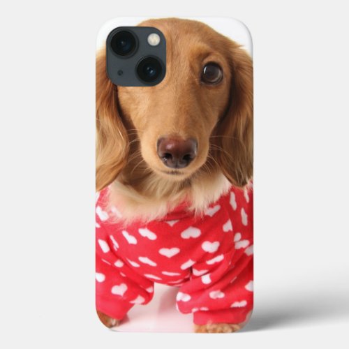 Dachshund Puppy Wearing Valentines Outfit iPhone 13 Case