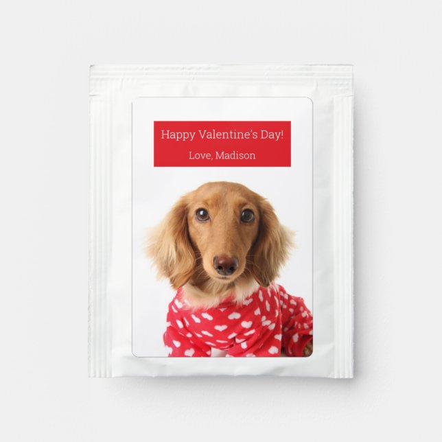 Dachshund Puppy Wearing Valentine's Outfit Tea Bag Drink Mix (Front)