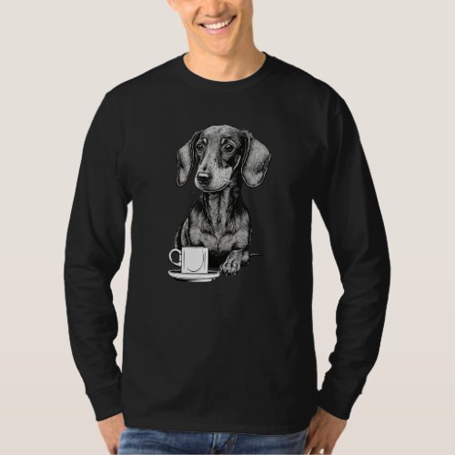 Dachshund Puppy Wiener with Coffee T_Shirt