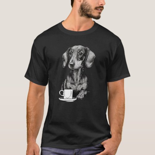 Dachshund Puppy Wiener with Coffee T_Shirt