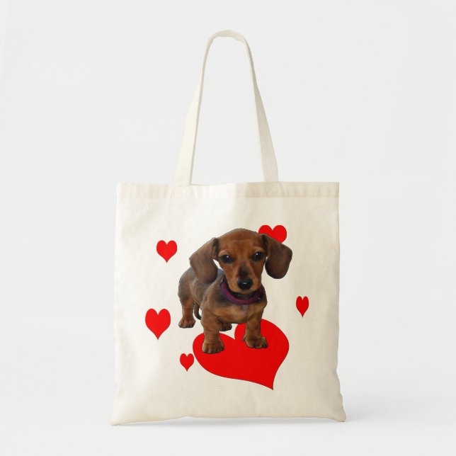 DACHSHUND Puppy with Hearts Tote Bag (Front)