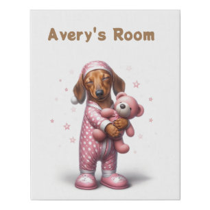 Dachshund Puppy with Name Faux Canvas Print