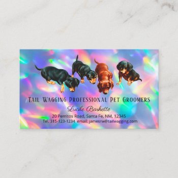 Dachshund Pups Pet Grooming Holographic Rainbow Business Card by ClassicFotos at Zazzle
