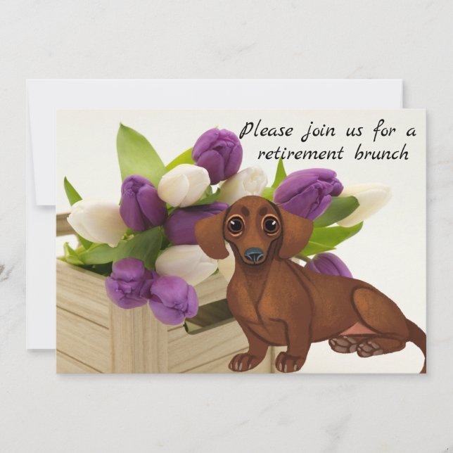Dachshund  Purple Tulips Retirement  Invitation (Front)