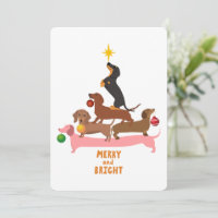 Dachshund Pyramid Christmas tree Ornaments Xmas Holiday Card